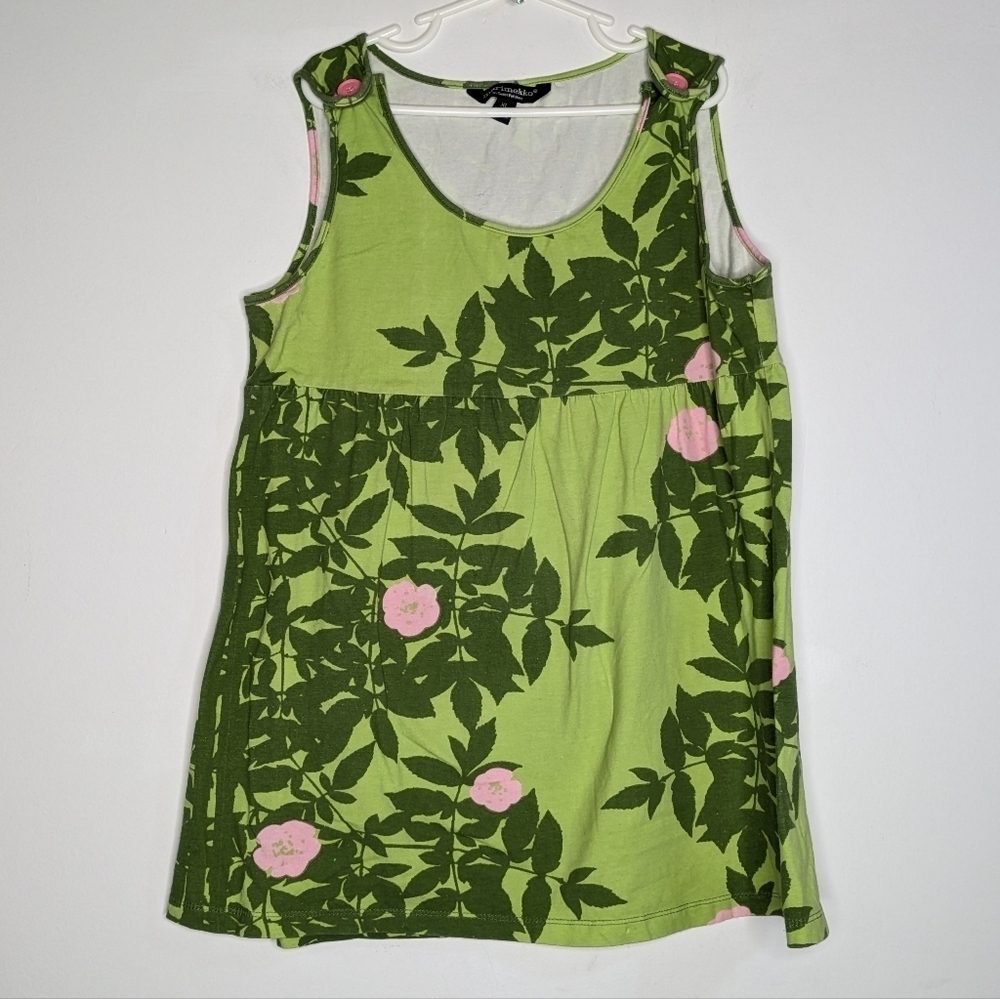 Marimekko Green Pink Floral Cotton Blend Tank Top XL